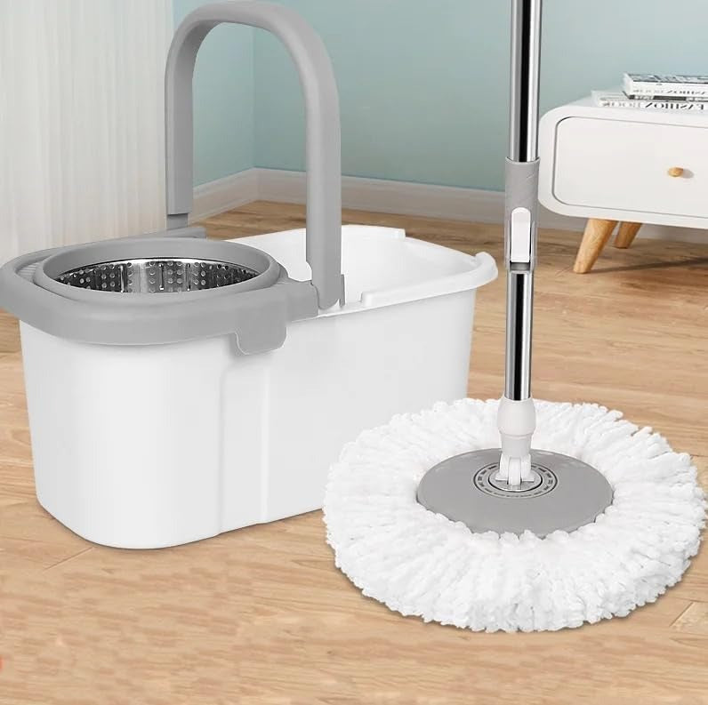 360° Spin Mop with Stainless Steel Bucket – Easy Floor Cleaning System with Microfiber Head